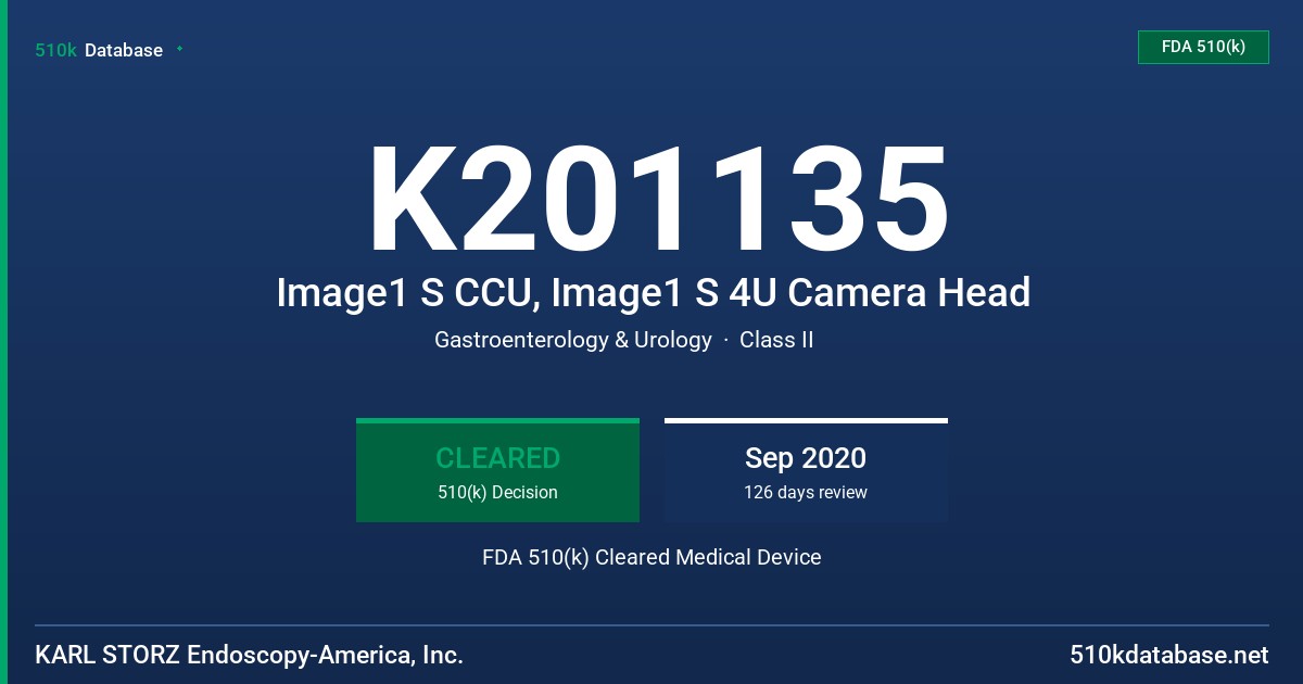 K201135 Image1 S CCU, Image1 S 4U Camera Head FDA 510(k) Cleared Medical Device