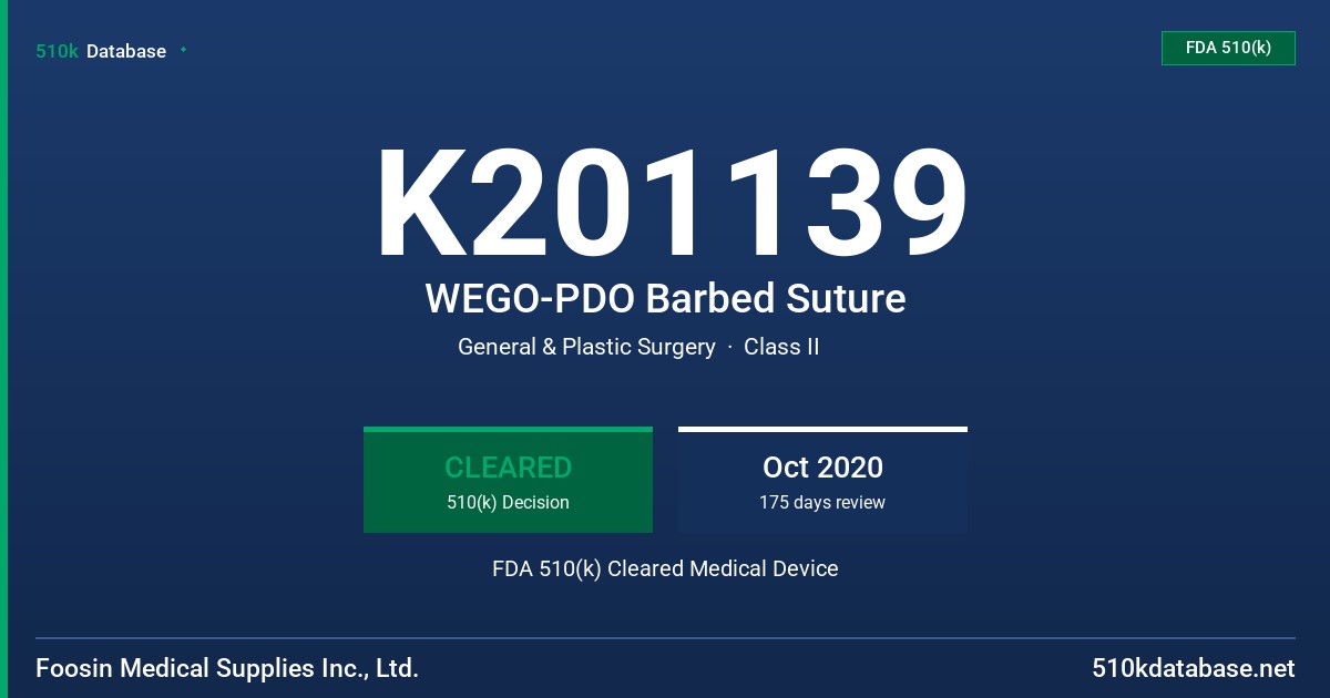 K201139 WEGO-PDO Barbed Suture FDA 510(k) Cleared Medical Device