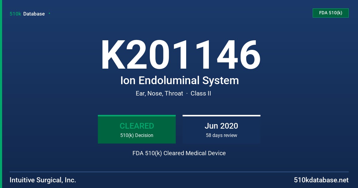 K201146 Ion Endoluminal System FDA 510(k) Cleared Medical Device