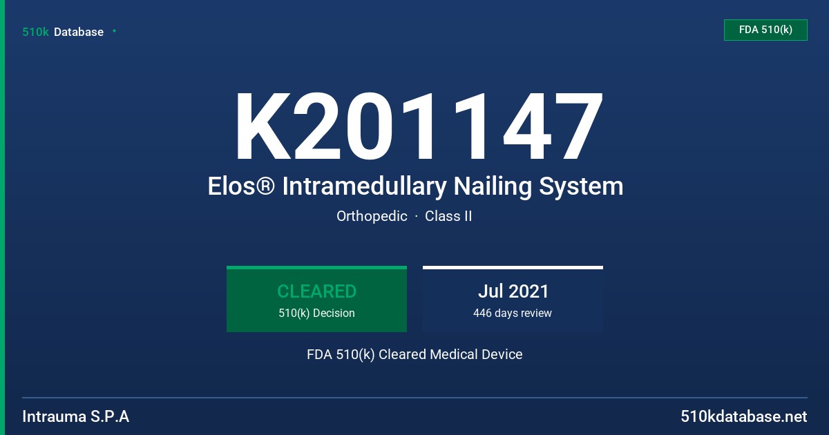 K201147 Elos® Intramedullary Nailing System FDA 510(k) Cleared Medical Device
