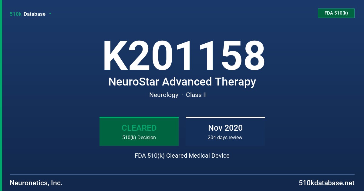 K201158 NeuroStar Advanced Therapy FDA 510(k) Cleared Medical Device