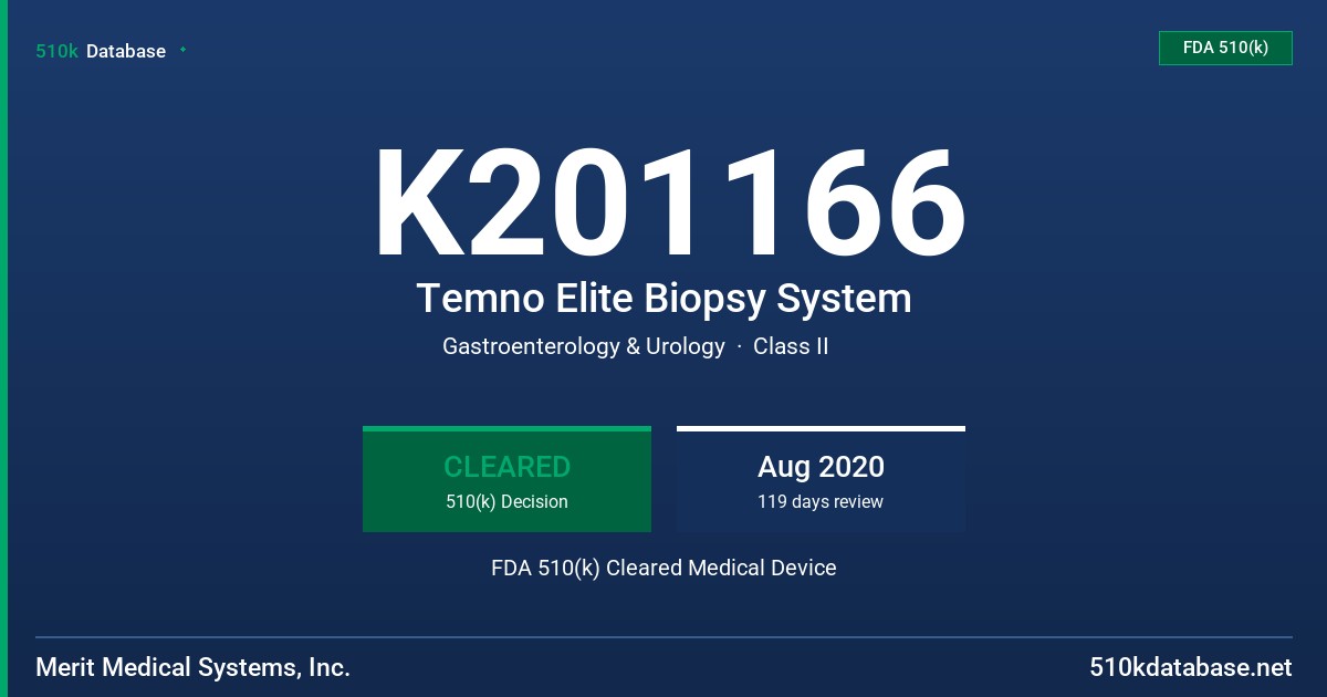 K201166 Temno Elite Biopsy System FDA 510(k) Cleared Medical Device