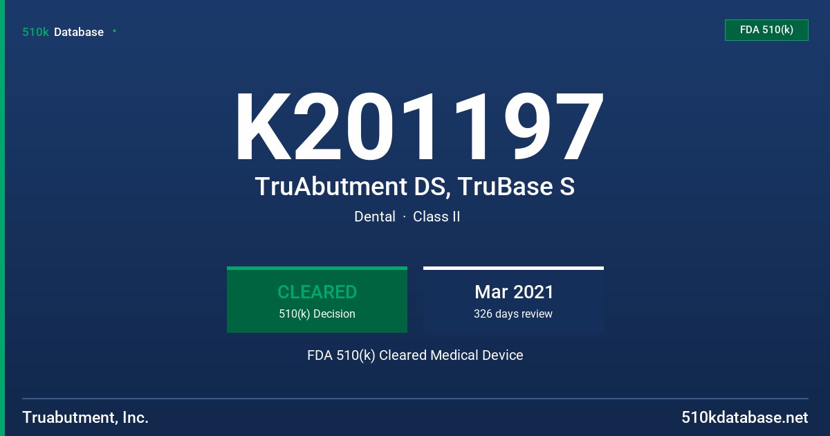 K201197 TruAbutment DS, TruBase S FDA 510(k) Cleared Medical Device