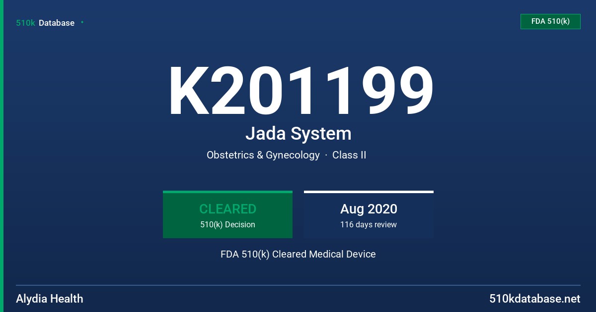 K201199 Jada System FDA 510(k) Cleared Medical Device