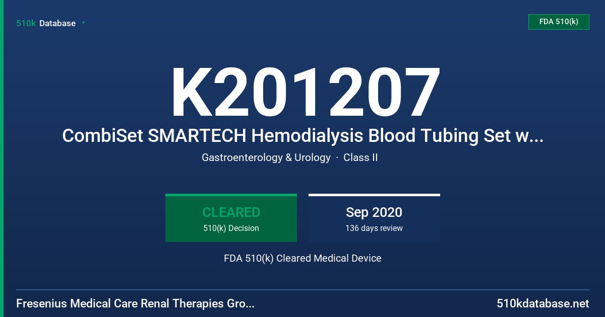 K201207 CombiSet SMARTECH Hemodialysis Blood Tubing Set with attached Priming Set and Integrated Crit-Line Technology, CombiSet SMARTECH Hemodialysis Blood Tubing Set with attached Priming Set and Intergrated Crit-Line Technology, no Heparin Line FDA 510(k) Cleared Medical Device