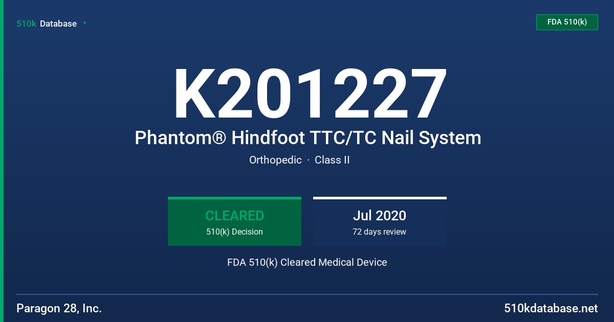 K201227 Phantom® Hindfoot TTC/TC Nail System FDA 510(k) Cleared Medical Device