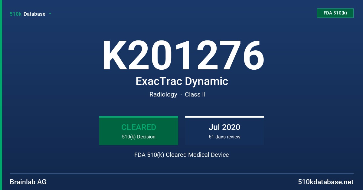 K201276 ExacTrac Dynamic FDA 510(k) Cleared Medical Device