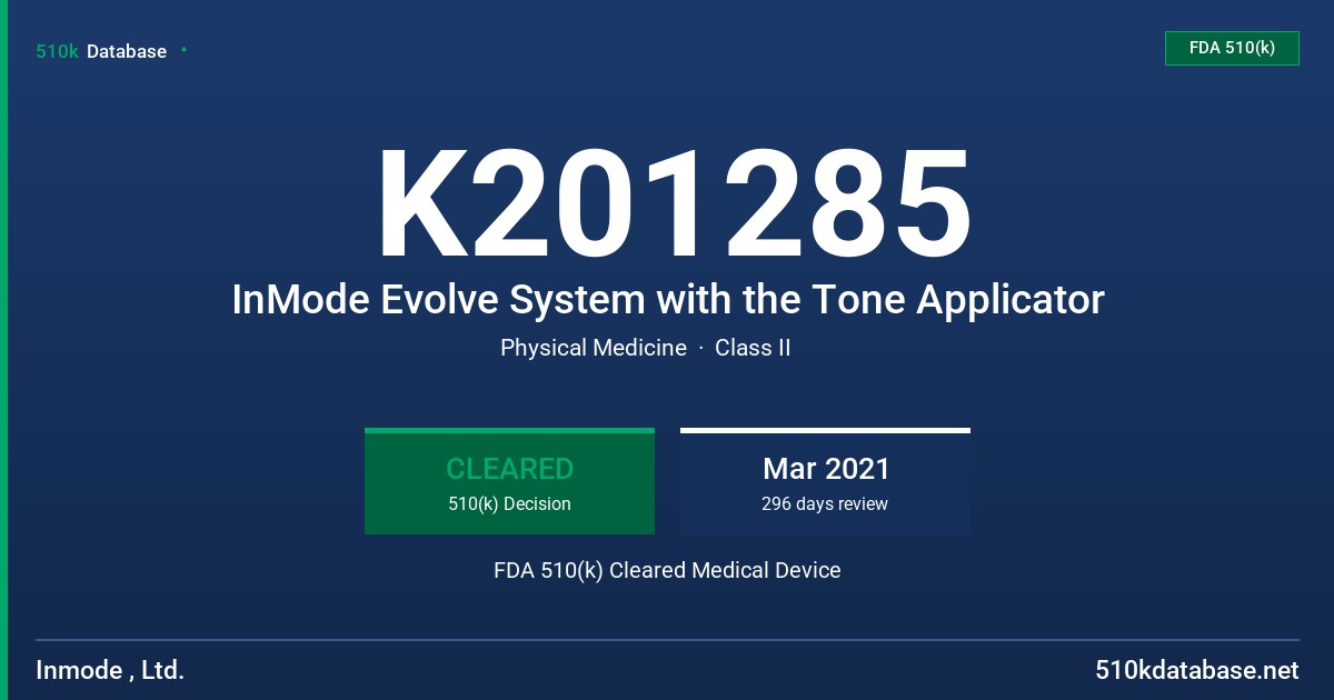K201285 InMode Evolve System with the Tone Applicator FDA 510(k) Cleared Medical Device