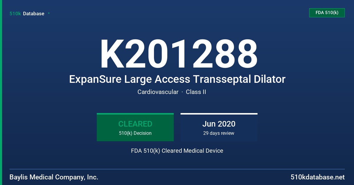K201288 ExpanSure Large Access Transseptal Dilator FDA 510(k) Cleared Medical Device