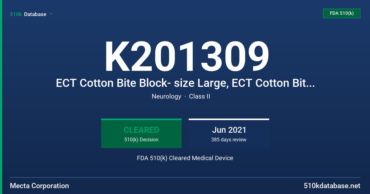 K201309 ECT Cotton Bite Block- size Large, ECT Cotton Bite Block -size Medium FDA 510(k) Cleared Medical Device