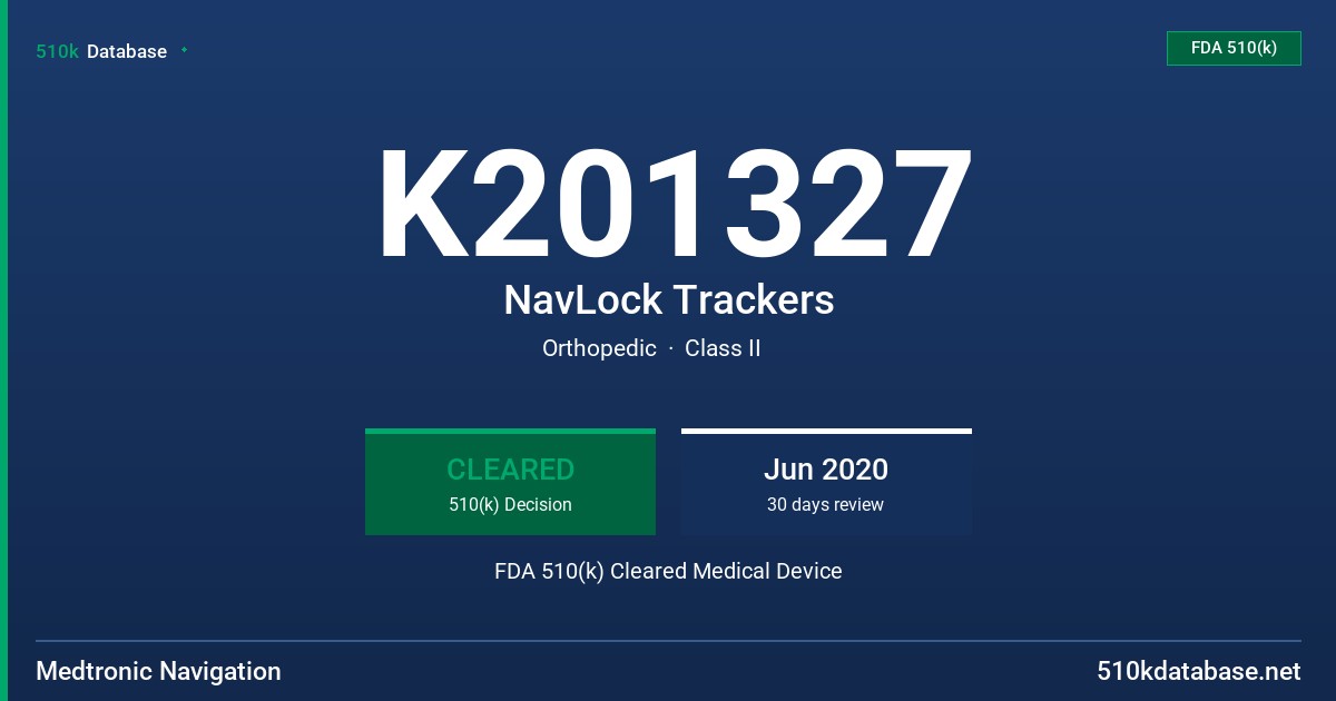 K201327 NavLock Trackers FDA 510(k) Cleared Medical Device