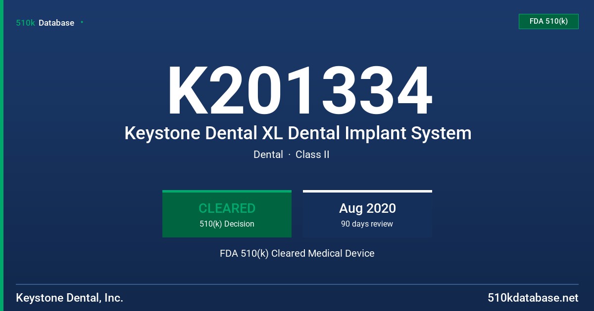 K201334 Keystone Dental XL Dental Implant System FDA 510(k) Cleared Medical Device