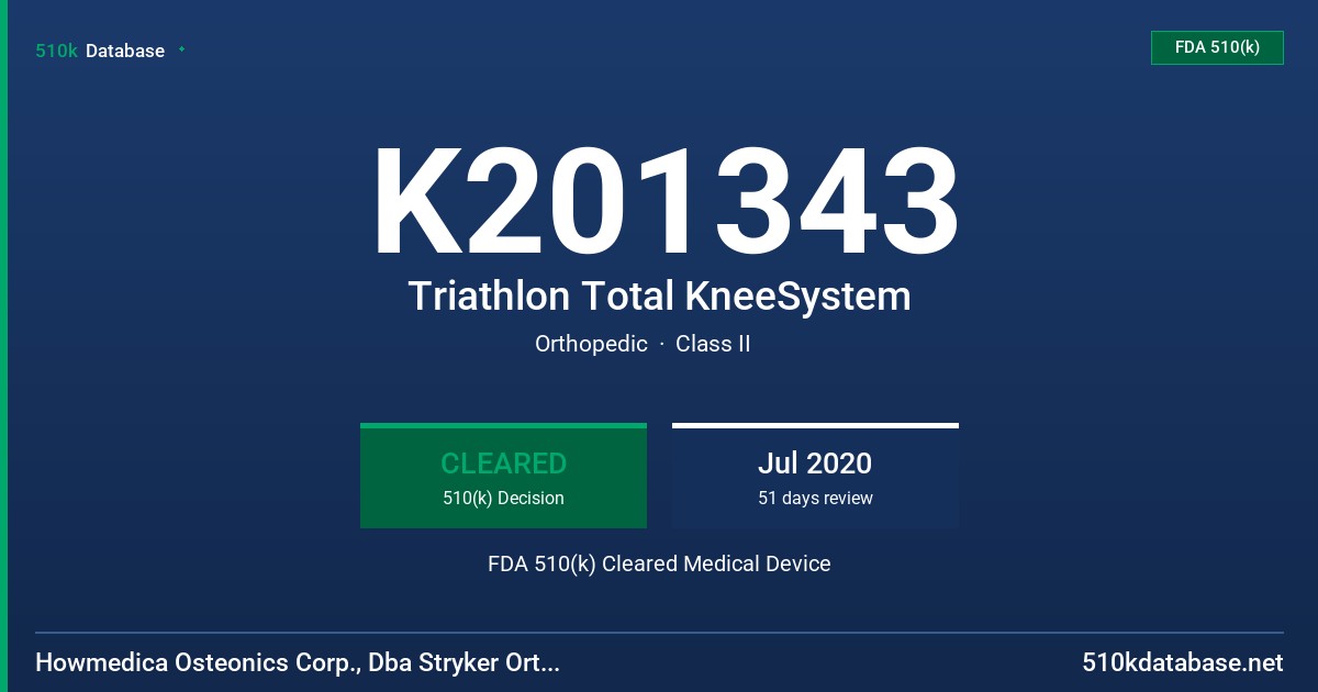 K201343 Triathlon Total KneeSystem FDA 510(k) Cleared Medical Device
