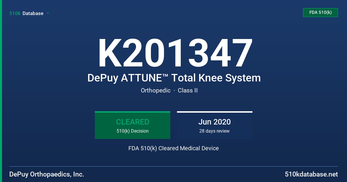K201347 DePuy ATTUNE™ Total Knee System FDA 510(k) Cleared Medical Device