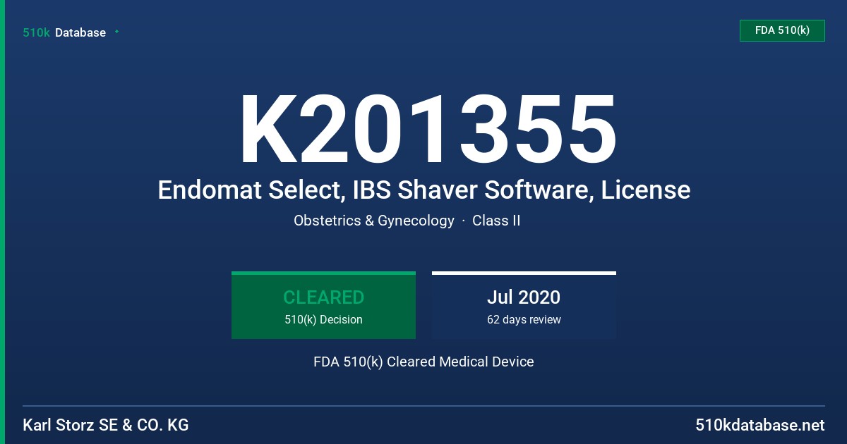 K201355 Endomat Select, IBS Shaver Software, License FDA 510(k) Cleared Medical Device
