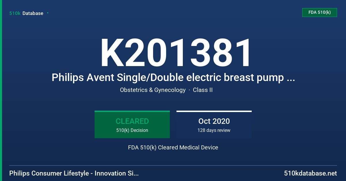 K201381 Philips Avent Single/Double electric breast pump Advanced FDA 510(k) Cleared Medical Device