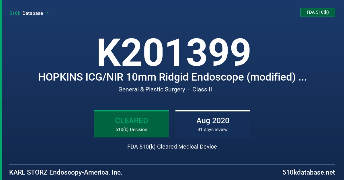 K201399 HOPKINS ICG/NIR 10mm Ridgid Endoscope (modified) 0°, 30°, 45°, HOPKIN ICG/NIR 5mm Ridgid Endoscope (modified) 0°, 30°, 45°, HOPKIN ICG/NIR 4mm Ridgid Endoscope 0°, 30°, 45°, VITOM II ICG/NIR Telescope, Power LED Rubina Light Source, Foot Switch, Fiber Optic Light Cable, Image S CCU, Image S 4U Rubina Camera Head FDA 510(k) Cleared Medical Device