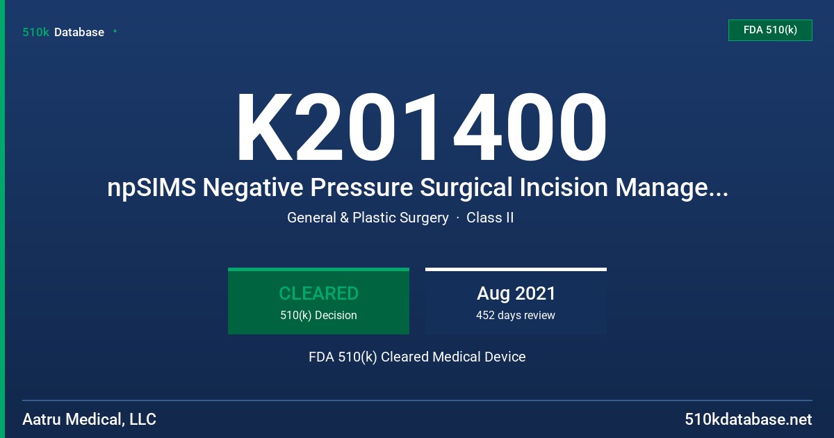 K201400 npSIMS Negative Pressure Surgical Incision Management System™ (npSIMS)™ FDA 510(k) Cleared Medical Device