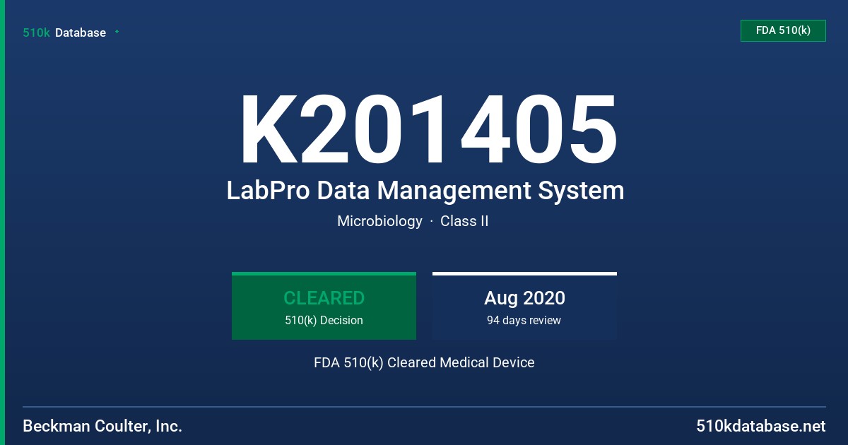 K201405 LabPro Data Management System FDA 510(k) Cleared Medical Device