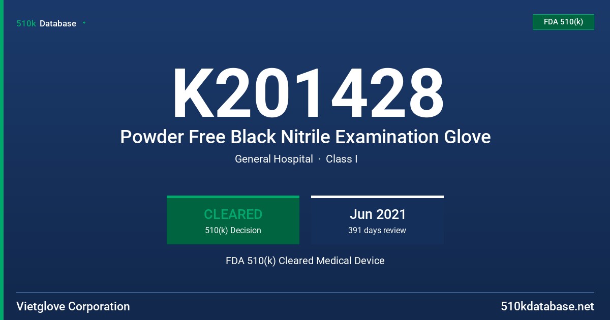 K201428 Powder Free Black Nitrile Examination Glove FDA 510(k) Cleared Medical Device