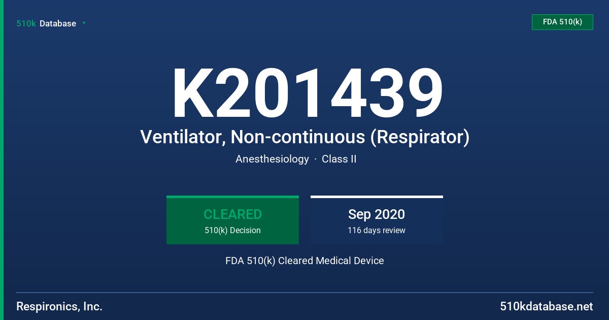 K201439 Ventilator, Non-continuous (Respirator) FDA 510(k) Cleared Medical Device