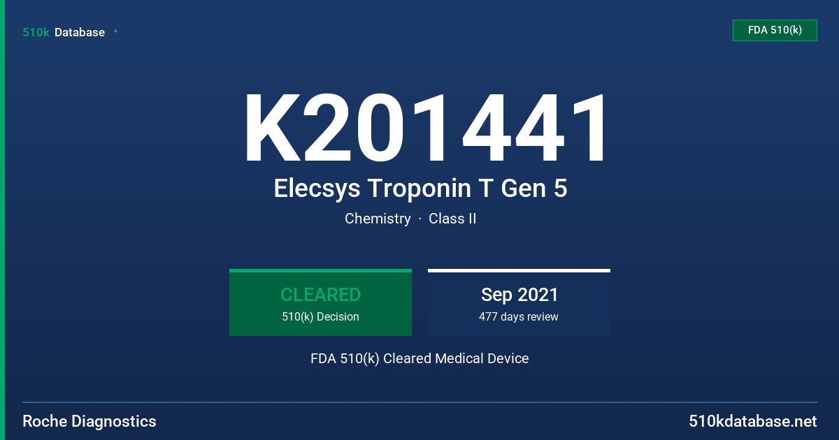 K201441 Elecsys Troponin T Gen 5 FDA 510(k) Cleared Medical Device