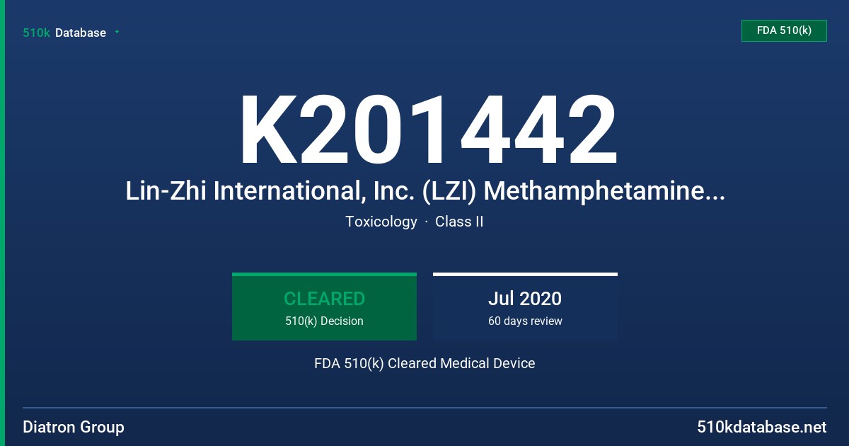 K201442 Lin-Zhi International, Inc. (LZI) Methamphetamine Enzyme Immunoassay for Pictus Analyzers FDA 510(k) Cleared Medical Device