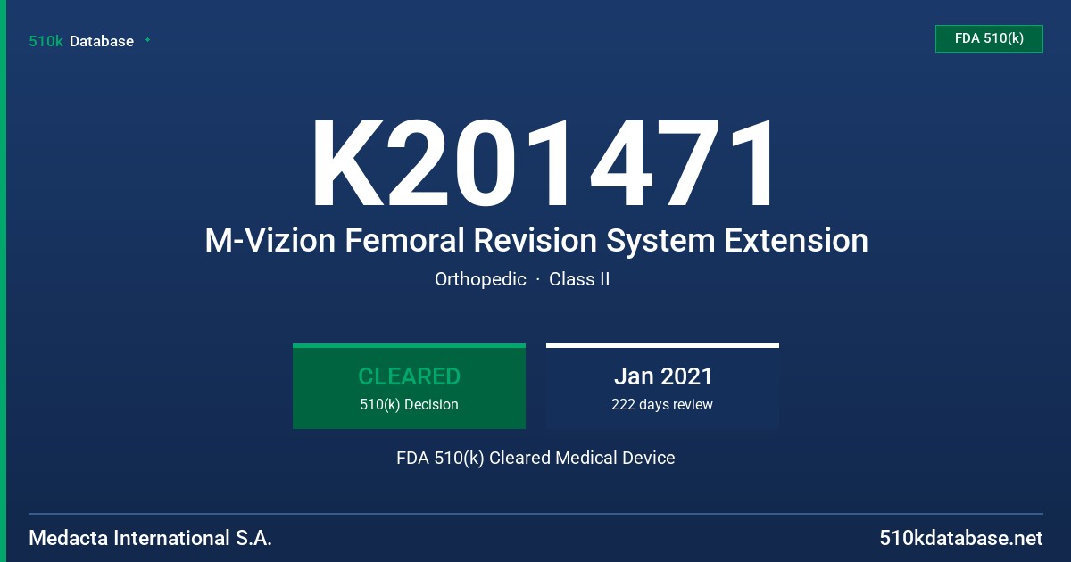 K201471 M-Vizion Femoral Revision System Extension FDA 510(k) Cleared Medical Device