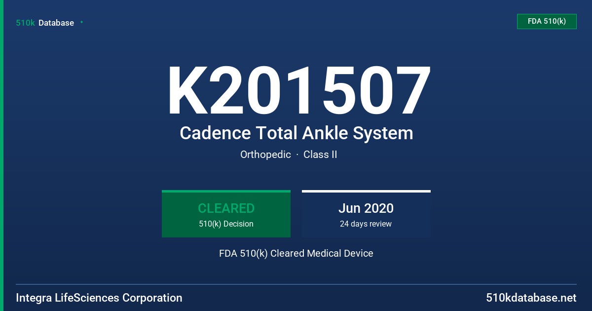 K201507 Cadence Total Ankle System FDA 510(k) Cleared Medical Device