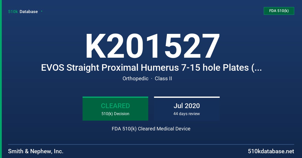 K201527 EVOS Straight Proximal Humerus 7-15 hole Plates (137-225mm) FDA 510(k) Cleared Medical Device