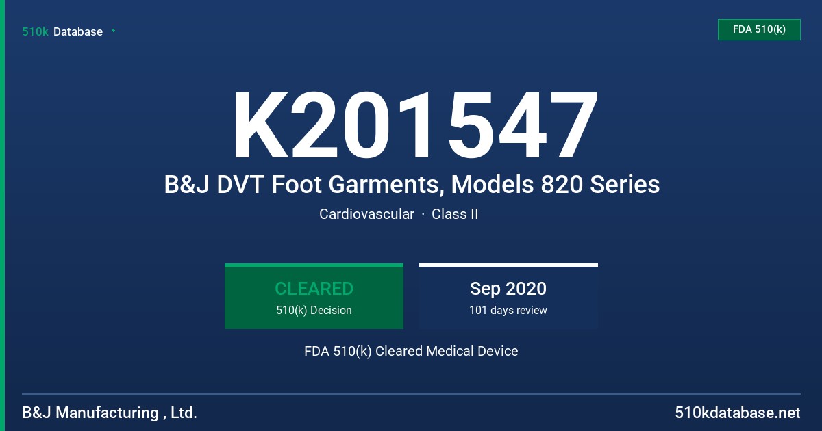K201547 B&J DVT Foot Garments, Models 820 Series FDA 510(k) Cleared Medical Device