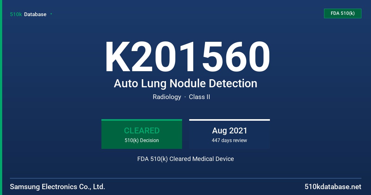 K201560 Auto Lung Nodule Detection FDA 510(k) Cleared Medical Device