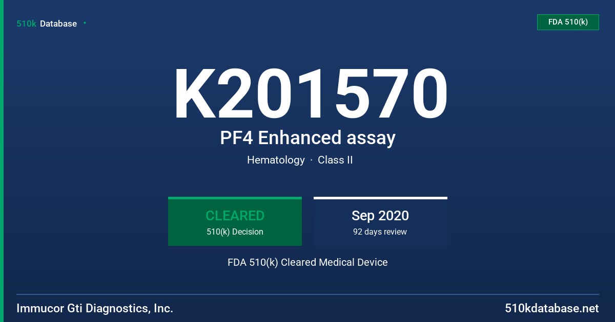K201570 PF4 Enhanced assay FDA 510(k) Cleared Medical Device