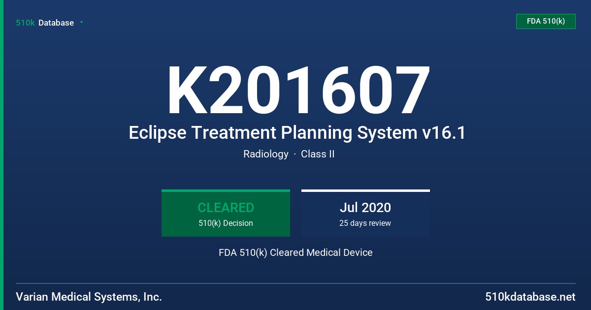 K201607 Eclipse Treatment Planning System v16.1 FDA 510(k) Cleared Medical Device