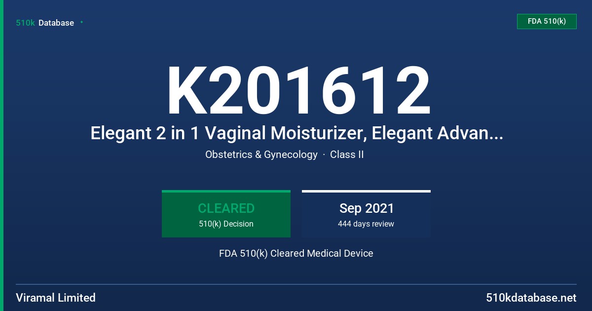 K201612 Elegant 2 in 1 Vaginal Moisturizer, Elegant Advanced 5 FDA 510(k) Cleared Medical Device