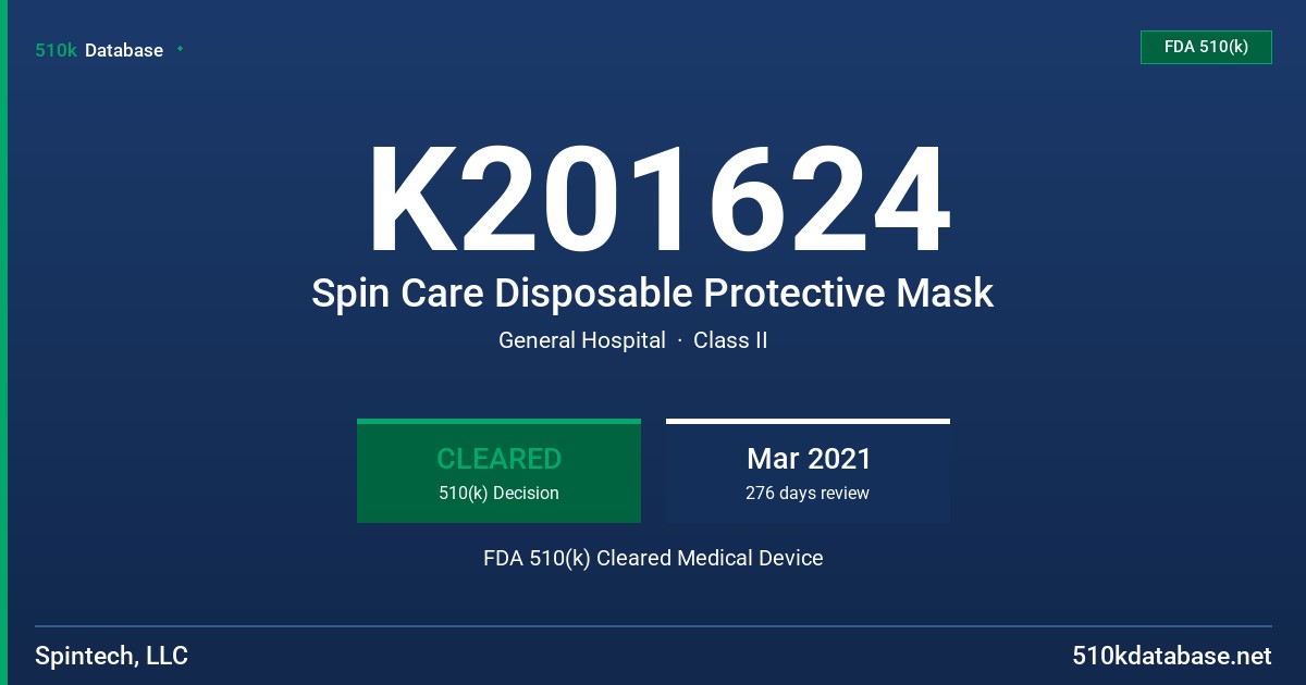 K201624 Spin Care Disposable Protective Mask FDA 510(k) Cleared Medical Device