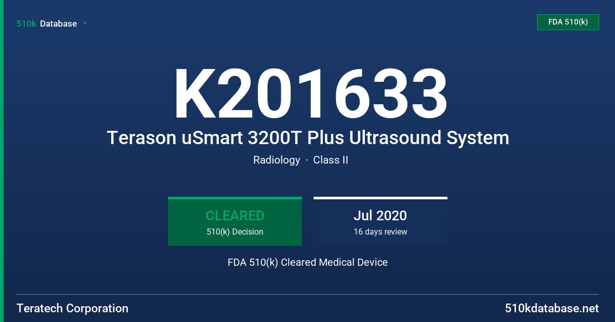 K201633 Terason uSmart 3200T Plus Ultrasound System FDA 510(k) Cleared Medical Device
