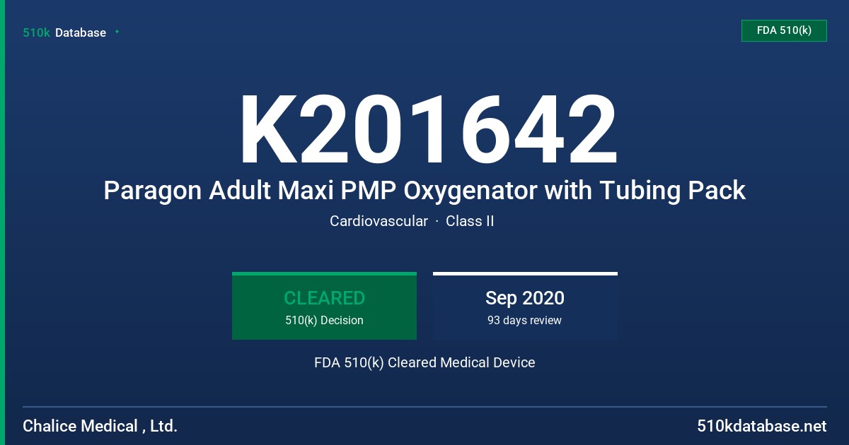 K201642 Paragon Adult Maxi PMP Oxygenator with Tubing Pack FDA 510(k) Cleared Medical Device