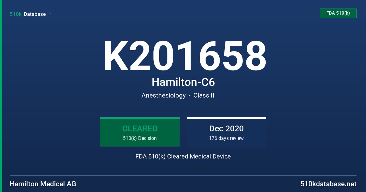 K201658 Hamilton-C6 FDA 510(k) Cleared Medical Device