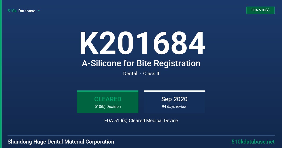 K201684 A-Silicone for Bite Registration FDA 510(k) Cleared Medical Device