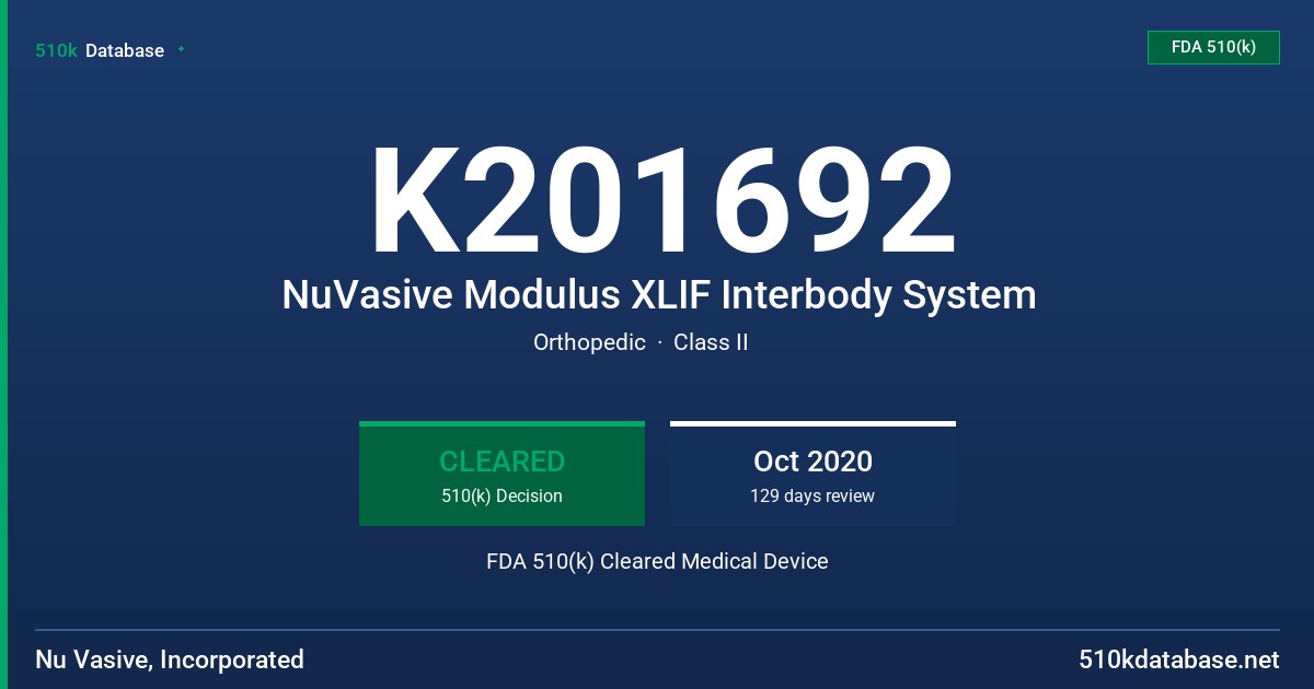 K201692 NuVasive Modulus XLIF Interbody System FDA 510(k) Cleared Medical Device