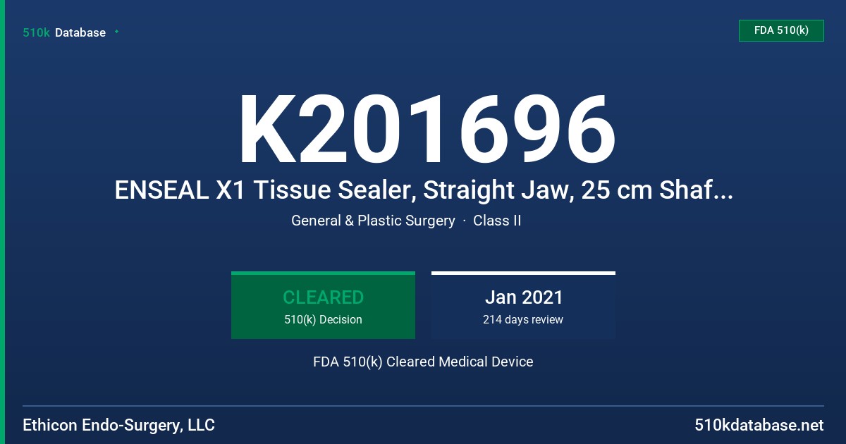 K201696 ENSEAL X1 Tissue Sealer, Straight Jaw, 25 cm Shaft Length, ENSEAL X1 Tissue Sealer, Straight Jaw, 37 cm Shaft Length FDA 510(k) Cleared Medical Device
