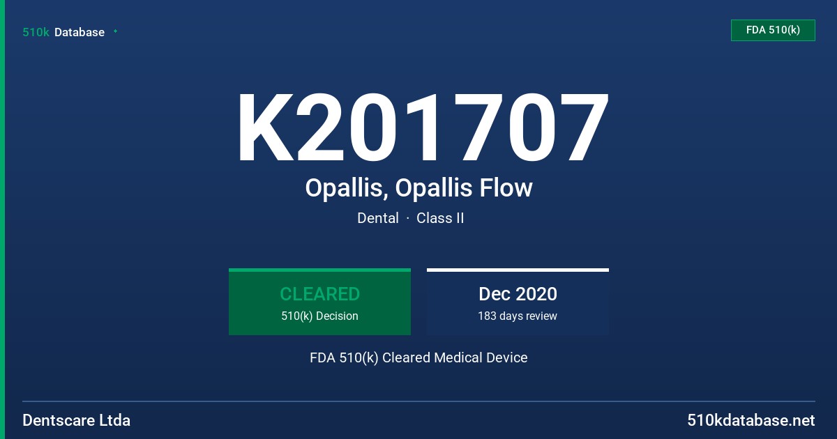 K201707 Opallis, Opallis Flow FDA 510(k) Cleared Medical Device