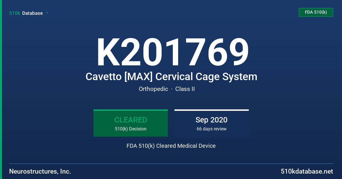 K201769 Cavetto [MAX] Cervical Cage System FDA 510(k) Cleared Medical Device