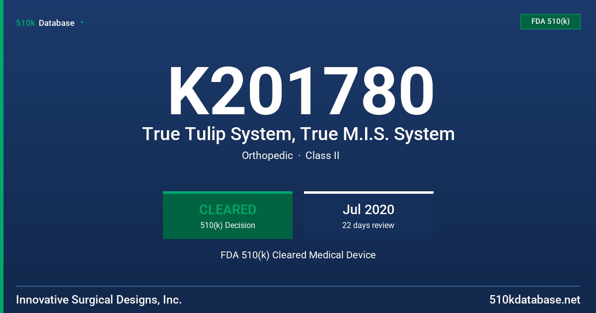 K201780 True Tulip System, True M.I.S. System FDA 510(k) Cleared Medical Device