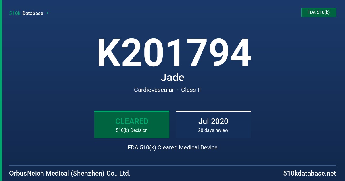 K201794 Jade FDA 510(k) Cleared Medical Device