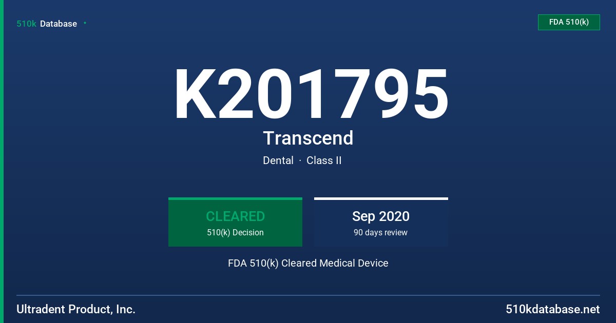 K201795 Transcend FDA 510(k) Cleared Medical Device
