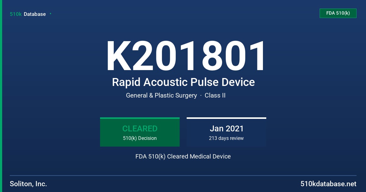 K201801 Rapid Acoustic Pulse Device FDA 510(k) Cleared Medical Device