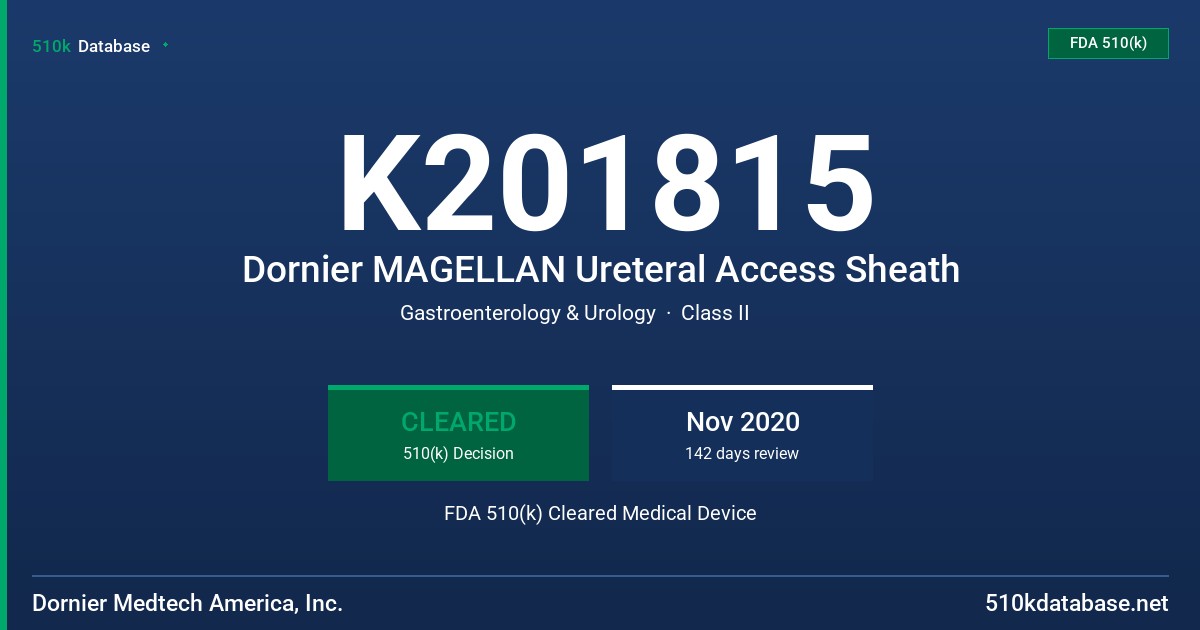 K201815 Dornier MAGELLAN Ureteral Access Sheath FDA 510(k) Cleared Medical Device