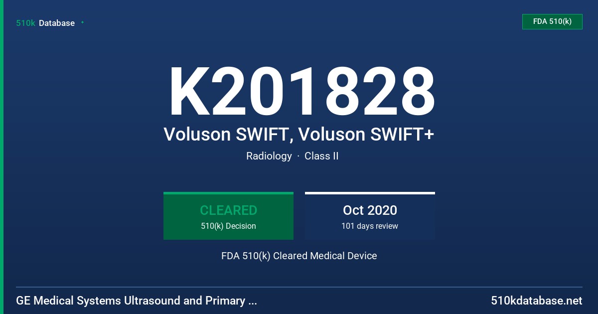 K201828 Voluson SWIFT, Voluson SWIFT+ FDA 510(k) Cleared Medical Device